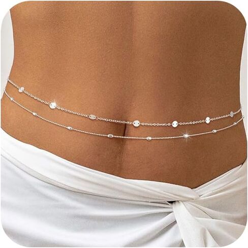 2pcs سلسلة الخصر الفضية الذهب الفضية قابلة للتعديل طبقة بطن السلسلة سلسلة المجوهرات للنساء مثير بيكيني بيكو بوهو بيرل بيرلز ساتليت الكوبية الخصر in Kuwait
