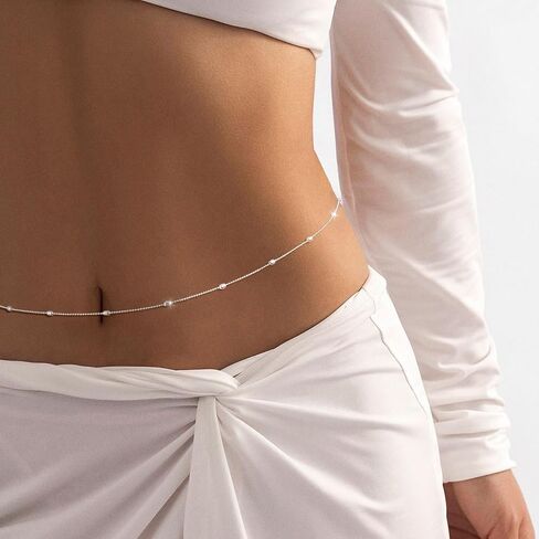 2pcs سلسلة الخصر الفضية الذهب الفضية قابلة للتعديل طبقة بطن السلسلة سلسلة المجوهرات للنساء مثير بيكيني بيكو بوهو بيرل بيرلز ساتليت الكوبية الخصر in Kuwait