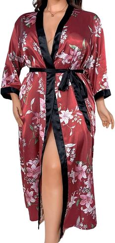 Sexy Plus Size Robe For Women, Fits 12W-20W, Long Silky Satin Robes Valentines Boudoir Sleepwear in Kuwait