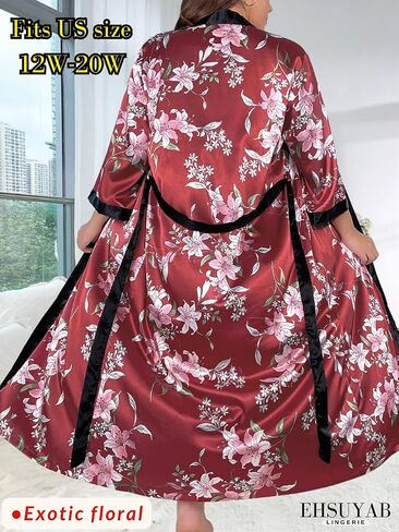 Sexy Plus Size Robe For Women, Fits 12W-20W, Long Silky Satin Robes Valentines Boudoir Sleepwear in Kuwait