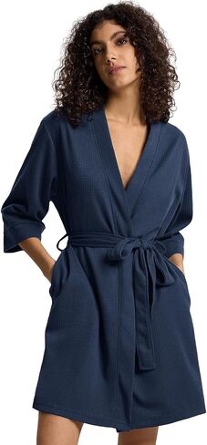 SIORO Women's Waffle Knit Lightweight Robe, Short Kimono Bathrobe with Pockets, Soft 3/4 Sleeve Loungewear for Spa & Summer in Kuwait