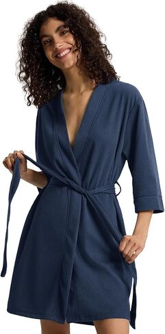 SIORO Women's Waffle Knit Lightweight Robe, Short Kimono Bathrobe with Pockets, Soft 3/4 Sleeve Loungewear for Spa & Summer in Kuwait