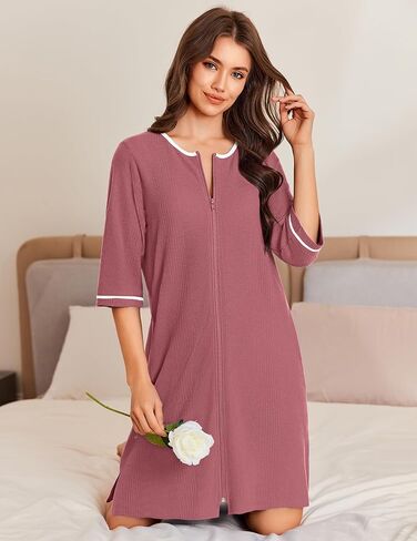 ekouaer zip up أردية للمرأة القصيرة وافل رداء الاستحمام خفيفة الوزن معطف 3/4 ثمل ناعم مع جيوب S-3XL in Kuwait