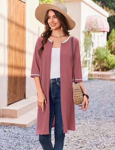 ekouaer zip up أردية للمرأة القصيرة وافل رداء الاستحمام خفيفة الوزن معطف 3/4 ثمل ناعم مع جيوب S-3XL in Kuwait