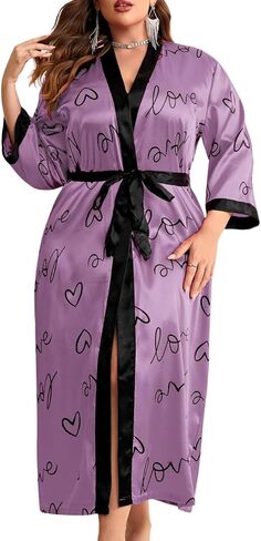 Sexy Plus Size Robe For Women, Fits 12W-20W, Long Silky Satin Robes Valentines Boudoir Sleepwear in Kuwait