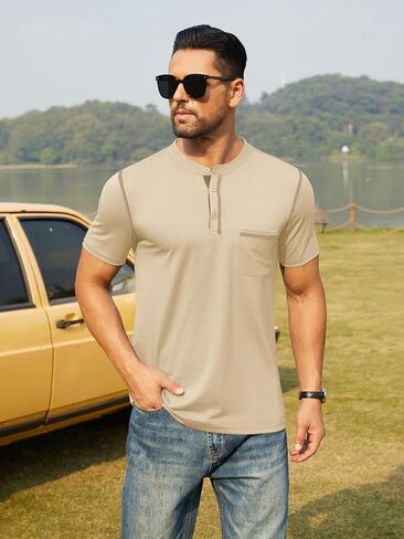 قمصان Hardaddy الرجالية بأكمام قصيرة من Henley كاجوال صيفية خفيفة الوزن بأزرار Henley صلبة in Saudi Arabia