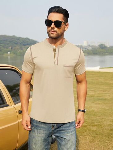 قمصان Hardaddy الرجالية بأكمام قصيرة من Henley كاجوال صيفية خفيفة الوزن بأزرار Henley صلبة in Saudi Arabia