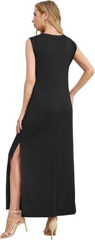 GRECERELLE 2025 Women Summer V-Neck Casual Loose Split Wrinkle-Free Long Maxi Beach Dress with Pockets in Kuwait