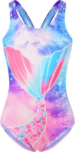 Akokvlar Girl One Piece Swimsuit Rainbow Mermaid Bathing Suit Floral Swimwear in Kuwait
