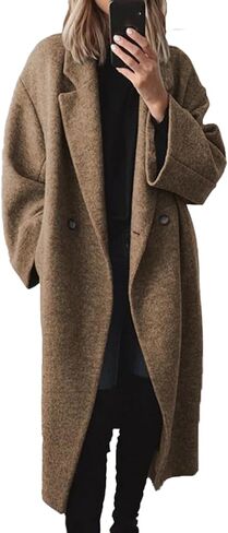 Sexyshine Women's Winter Double Breasted Pea Coat Long Sleeve Notch Lapel Long Trench Coat Warm Wool Blend Jackets in Saudi Arabia
