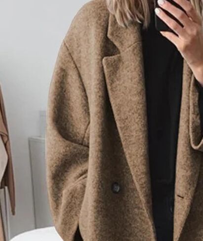 Sexyshine Women's Winter Double Breasted Pea Coat Long Sleeve Notch Lapel Long Trench Coat Warm Wool Blend Jackets in Saudi Arabia
