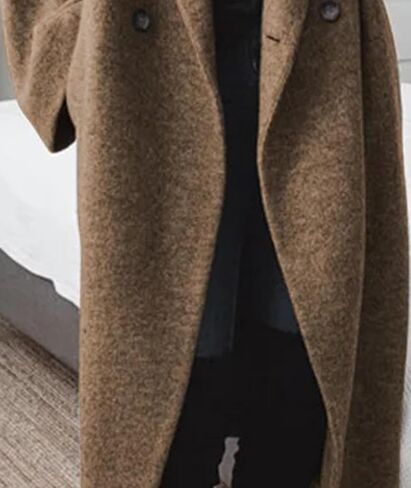 Sexyshine Women's Winter Double Breasted Pea Coat Long Sleeve Notch Lapel Long Trench Coat Warm Wool Blend Jackets in Saudi Arabia