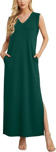 GRECERELLE 2025 Women Summer V-Neck Casual Loose Split Wrinkle-Free Long Maxi Beach Dress with Pockets in Saudi Arabia