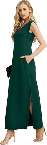 GRECERELLE 2025 Women Summer V-Neck Casual Loose Split Wrinkle-Free Long Maxi Beach Dress with Pockets in Saudi Arabia