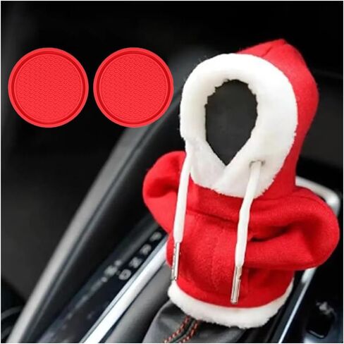 Car Gear Shift Hoodie, Gear Shift Cover Car Cup Coaster Set, Universal Car Shift Knob Hoodie, Mini Hoodie Automotive Interior Cute Gadgets Accessories (US Flag Gear Shift Cover+Red Coaster) in Saudi Arabia