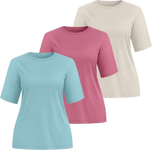 Huukeay 3 Pack Women's Half Sleeve T-Shirts, Crew Neck Elbow Length Tops Loose Casual Basic Tees Summer Tunic Tops in Saudi Arabia