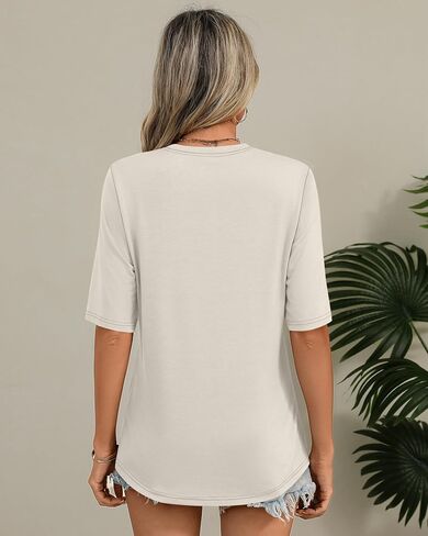 Huukeay 3 Pack Women's Half Sleeve T-Shirts, Crew Neck Elbow Length Tops Loose Casual Basic Tees Summer Tunic Tops in Saudi Arabia