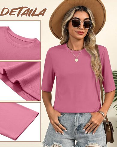 Huukeay 3 Pack Women's Half Sleeve T-Shirts, Crew Neck Elbow Length Tops Loose Casual Basic Tees Summer Tunic Tops in Saudi Arabia