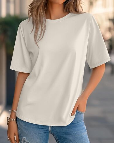 Huukeay 3 Pack Women's Half Sleeve T-Shirts, Crew Neck Elbow Length Tops Loose Casual Basic Tees Summer Tunic Tops in Saudi Arabia