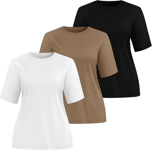 Huukeay 3 Pack Women's Half Sleeve T-Shirts, Crew Neck Elbow Length Tops Loose Casual Basic Tees Summer Tunic Tops in Saudi Arabia