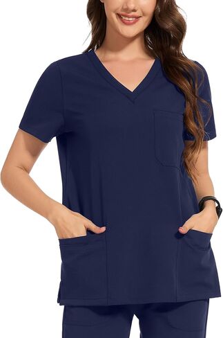 AMPOSH Women’s Scrub Top V-Neck Medical Scrub Shirts with 3 Pockets and Pen Slots in Kuwait