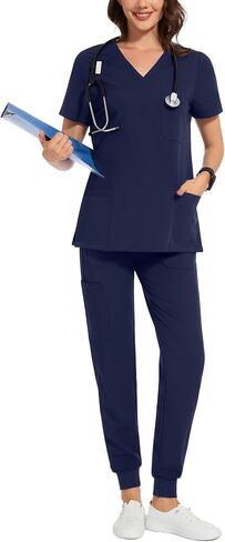 AMPOSH Women’s Scrub Top V-Neck Medical Scrub Shirts with 3 Pockets and Pen Slots in Kuwait