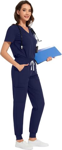AMPOSH Women’s Scrub Top V-Neck Medical Scrub Shirts with 3 Pockets and Pen Slots in Kuwait