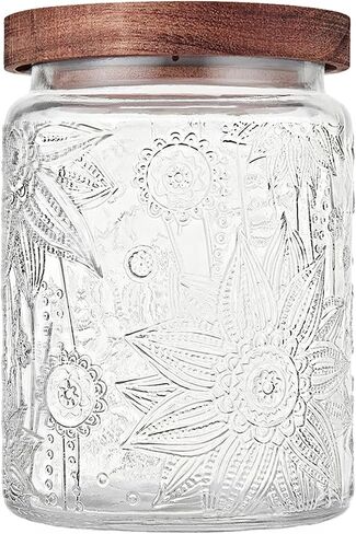 Vintage Glass Jar with Wooden Lid, 23.7 fl oz - Airtight Decorative Food Storage Canisters for Kitchen Counter, Ideal for Candy, Sugar, Coffee, Cookies in Kuwait