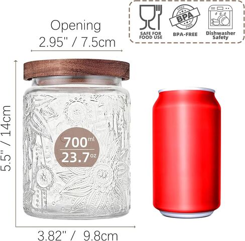 Vintage Glass Jar with Wooden Lid, 23.7 fl oz - Airtight Decorative Food Storage Canisters for Kitchen Counter, Ideal for Candy, Sugar, Coffee, Cookies in Kuwait