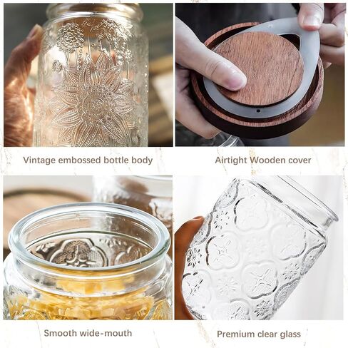 Vintage Glass Jar with Wooden Lid, 23.7 fl oz - Airtight Decorative Food Storage Canisters for Kitchen Counter, Ideal for Candy, Sugar, Coffee, Cookies in Kuwait