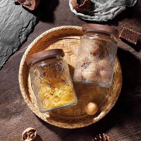 Vintage Glass Jar with Wooden Lid, 23.7 fl oz - Airtight Decorative Food Storage Canisters for Kitchen Counter, Ideal for Candy, Sugar, Coffee, Cookies in Kuwait