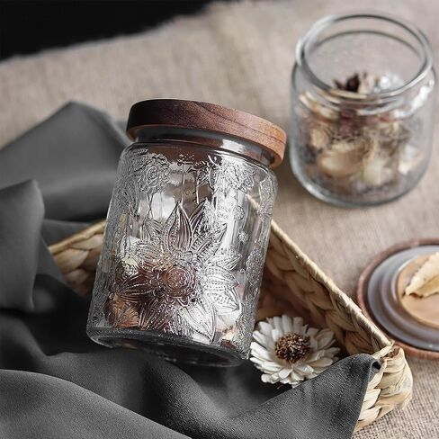 Vintage Glass Jar with Wooden Lid, 23.7 fl oz - Airtight Decorative Food Storage Canisters for Kitchen Counter, Ideal for Candy, Sugar, Coffee, Cookies in Kuwait