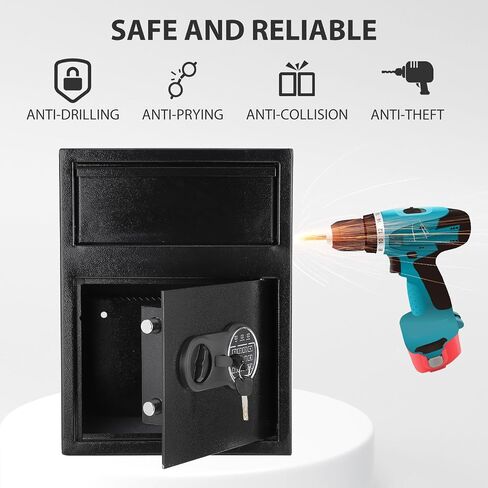 Fireproof Depository Safe with Drop Slot, Electronic Anti-Theft Drop Safe for Business with Programmable Numeric Keypad Lock and Spare Keys, Cash Drop Safe Box for Office Home Retail Store in Saudi Arabia