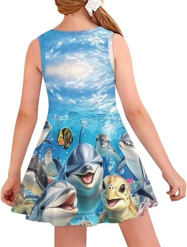 Dresses for Girls Summer Sleeveless Crew Neck Sundresses Midi Sun Dresses Beach Flowy Dresses in Kuwait