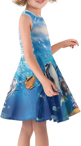Dresses for Girls Summer Sleeveless Crew Neck Sundresses Midi Sun Dresses Beach Flowy Dresses in Kuwait