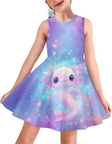 Dresses for Girls Summer Sleeveless Crew Neck Sundresses Midi Sun Dresses Beach Flowy Dresses in Kuwait