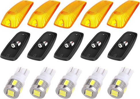 cciyu 5x Cab Marker Light Amber Lens Cover w/T10-8-3020-SMD Blue LED Bulb Top Clearance Marker Assembly for 1988-2000 For Chevy For GMC Truck Light in Kuwait
