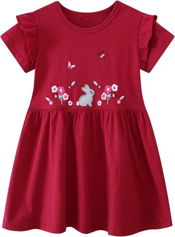 Youlebao Toddler Girls Cotton Tertedique Therex Short Sleeve Dressal Dress in Kuwait