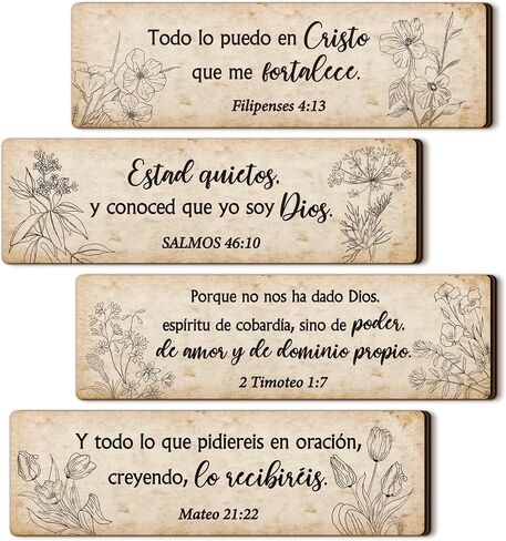 Yousoontic 4 Pieces Spanish Bible Verses Wall Decor Christian Spanish Wood Plaque Hanging Sign Religious Wall Decor Bible Verses Wall Art for Home Office Farmhouse Kitchen in Saudi Arabia