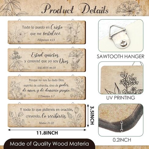 Yousoontic 4 Pieces Spanish Bible Verses Wall Decor Christian Spanish Wood Plaque Hanging Sign Religious Wall Decor Bible Verses Wall Art for Home Office Farmhouse Kitchen in Saudi Arabia