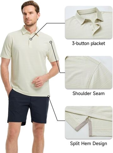 Rouen Polo Shirts for Men Dry Fit Performance Heather Stripe Golf Polo Moisture Wicking Lightweight Breathable Golf Shirts in Saudi Arabia