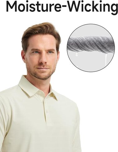 Rouen Polo Shirts for Men Dry Fit Performance Heather Stripe Golf Polo Moisture Wicking Lightweight Breathable Golf Shirts in Saudi Arabia