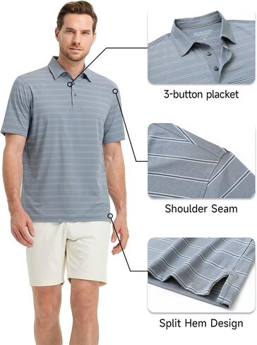 قمصان بولو روان للرجال جاف في الأداء Heather Stripe Golf Polo Moistur in Kuwait