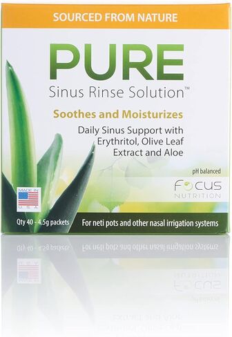 Pure Natural Neti Pot Sinus Relief Solution Refill Packets, Nasal Rinse - 40-4.5 Gram Packets - Made in USA - 2 Pack in Saudi Arabia