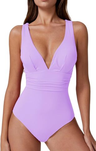 QINSEN Womens Sexy V Neck One Piece Bathing Suit Cross Back Swimsuit High Waist Monokini in Saudi Arabia