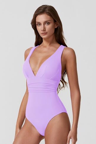 QINSEN Womens Sexy V Neck One Piece Bathing Suit Cross Back Swimsuit High Waist Monokini in Saudi Arabia