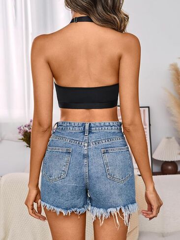 MakeMeChic Women's Halter Bra Front Closure Bralette Mesh Wireless Underwear in Saudi Arabia