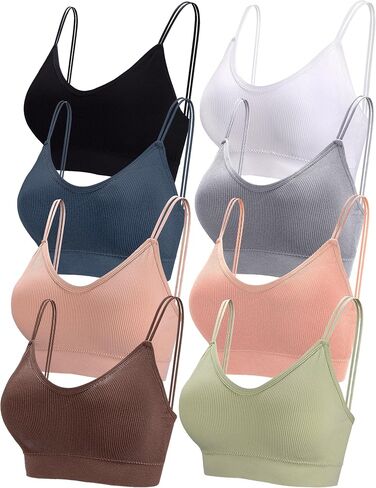 BQTQ 8 Pieces V Neck Bralettes Padded Bralettes for Women with Elastic Straps Seamless Bra in Saudi Arabia