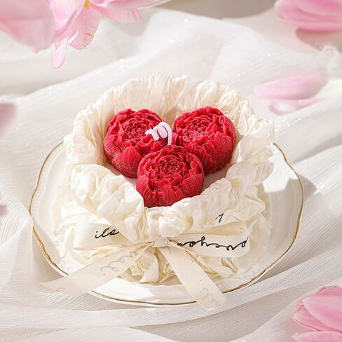 Handmade Floral Bouquet Candle, Scented Peony & Rose Shape, Gift for Women, Home Décor, Aromatherapy, Small (2.8"x2.4", 3 Flowers) & Large (3.6"x3", 5 Flowers) – Pink & Rose Red (Pink, Small) in Kuwait