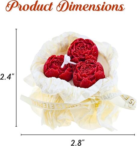 Handmade Floral Bouquet Candle, Scented Peony & Rose Shape, Gift for Women, Home Décor, Aromatherapy, Small (2.8"x2.4", 3 Flowers) & Large (3.6"x3", 5 Flowers) – Pink & Rose Red (Pink, Small) in Kuwait